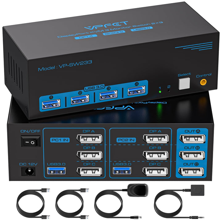 8K60Hz Displayport KVM Switch 2 PC 3 Monitore USB3.0 KVM Umschalter mit 4 USB-Anschlüssen Für Zwei C