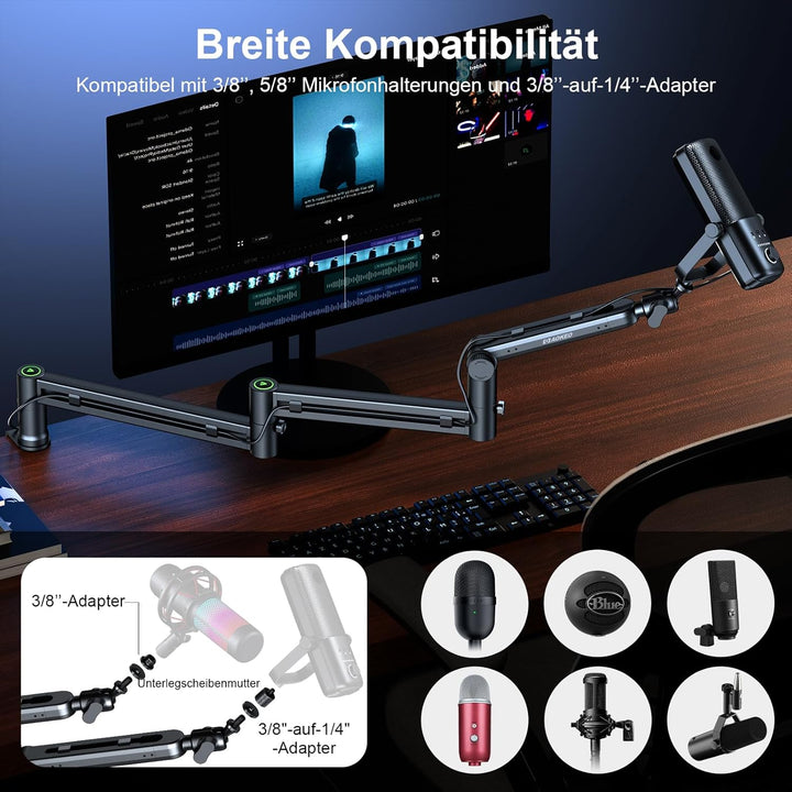 Mikrofon Arm,Aokeo AK-58i Niedriges Profil Mikrofon Ständer Arm für HyperX QuadCast,SoloCast,Elgato