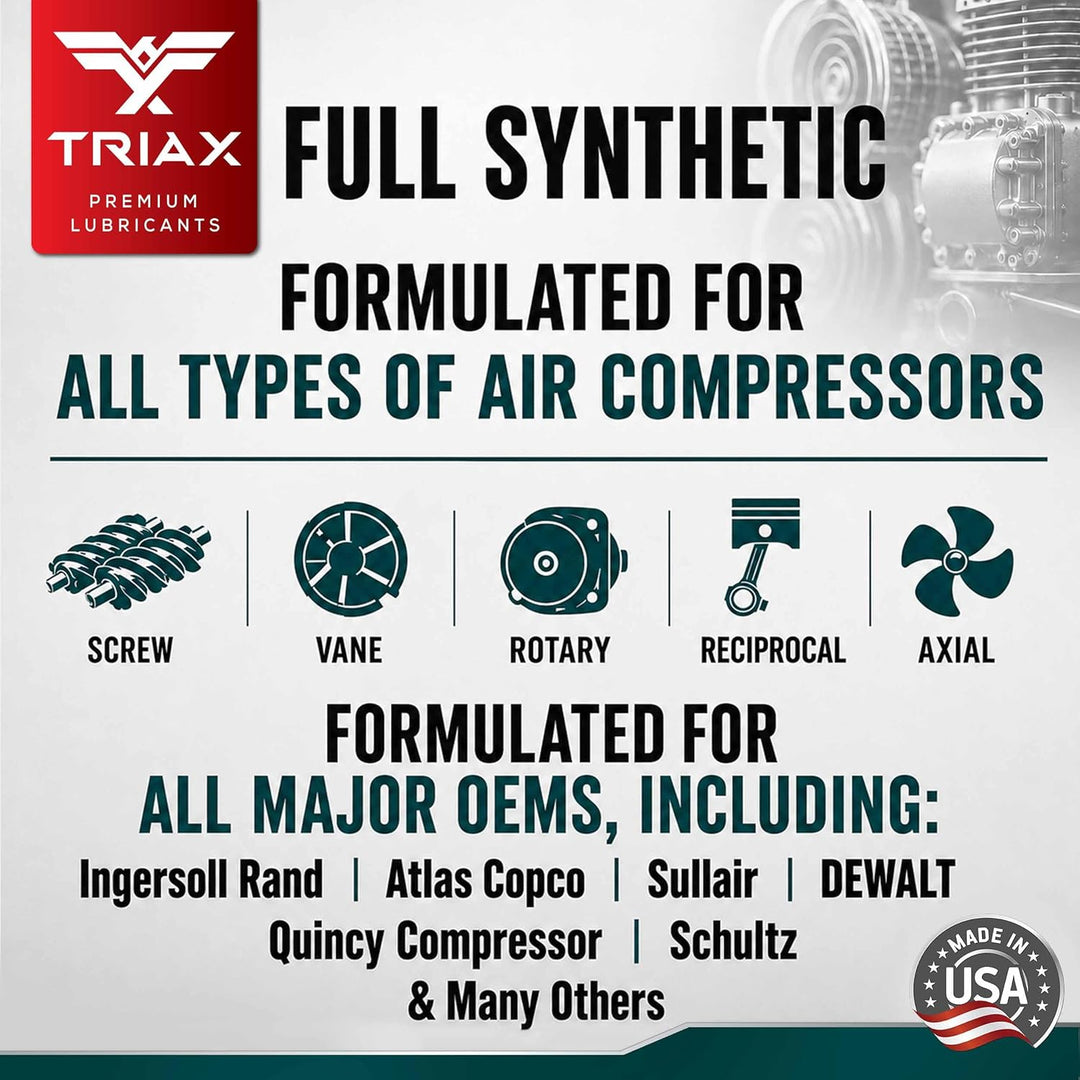 TRIAX Kompressor MV ISO100 (SAE30) – Vollsynthetisches Kompressor‑Öl, Non Detergent – Hohe Temperatu