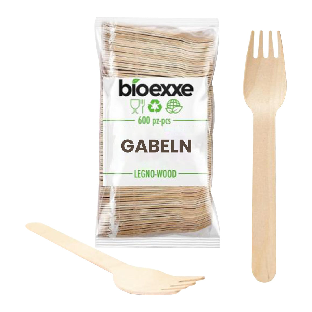 Holzbesteck gabeln bioexxe 600 Stück |Einweggabeln, Einwegbesteck aus biologisch abbaubarem Holz, ke