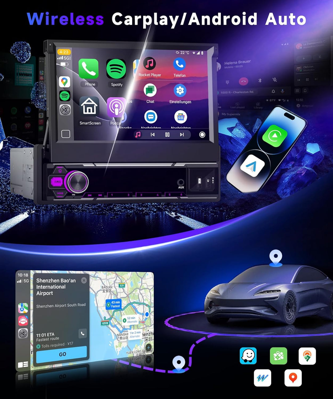 VECHTEL 8 Kern 4G+64G Android 15 Autoradio 1 Din mit Drahtlos Carplay Android Auto, 7 Zoll HD Manuel