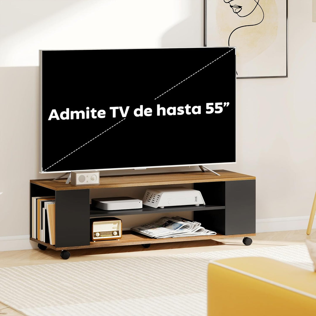 HOMCOM TV-Schrank auf Rädern, freistehender oder stehender TV-Tisch, für das Wohnzimmer, mit 4 offen