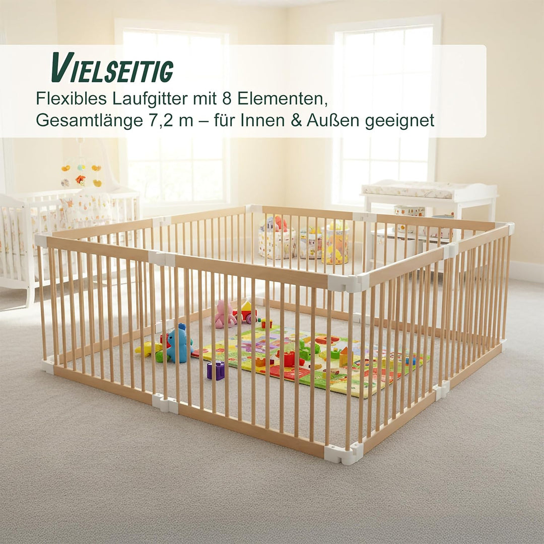Relaxdays Laufstall Baby, Flexibles Laufgitter mit Tür, 8 Panel HxB: 61 x 84,5 cm, sichere Spielecke