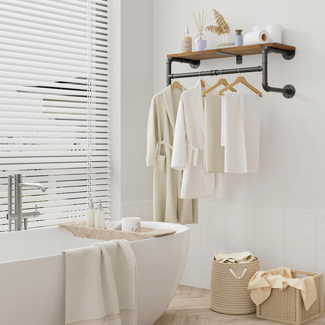 Yawinhe Industrielle Wandgarderobe mit Ablage, Kleiderstange zur Wandmontage, Garderobe Wandregal, G