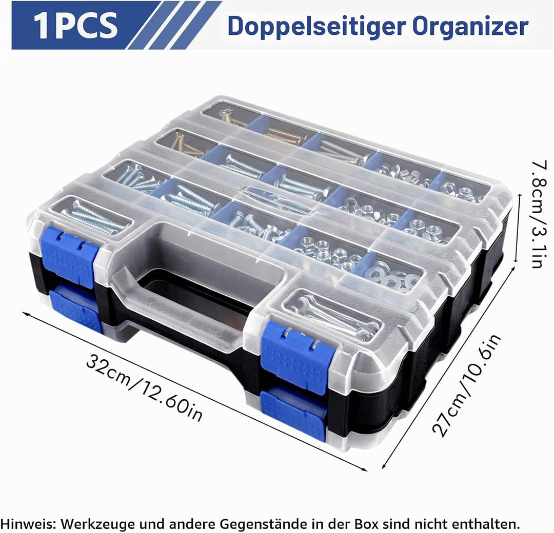 Doppelseitige Schrauben Sortierbox, 34 Fächer Sortimentskoffer mit Abnehmbaren Trennwänden, Sortimen