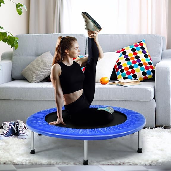 KOMFOTTEU Mini Trampolin Ø 96 cm, zusammenklappbares Fitnessbett, Kindertrampolin mit rutschfesten F