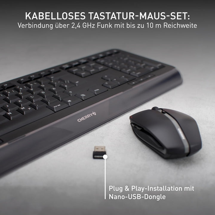 CHERRY GENTIX DESKTOP, Kabelloses Tastatur-Maus-Set, Deutsches Layout (QWERTZ), 2,4 GHz Funk, Integr