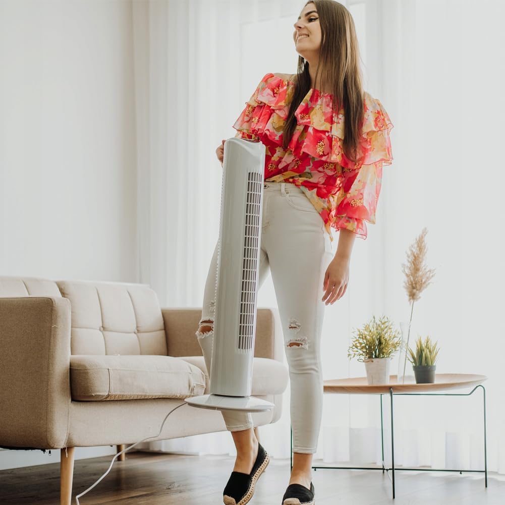 BAKAJI Turmventilator leise Säule automatische Oszillation Leistung 45 W Höhe 80 cm mit 3 Geschwindi