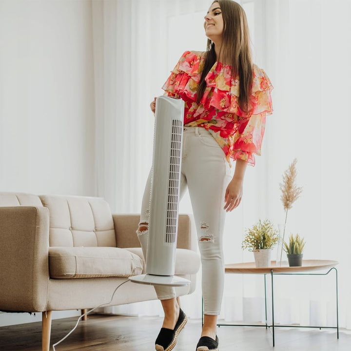 BAKAJI Turmventilator leise Säule automatische Oszillation Leistung 45 W Höhe 80 cm mit 3 Geschwindi