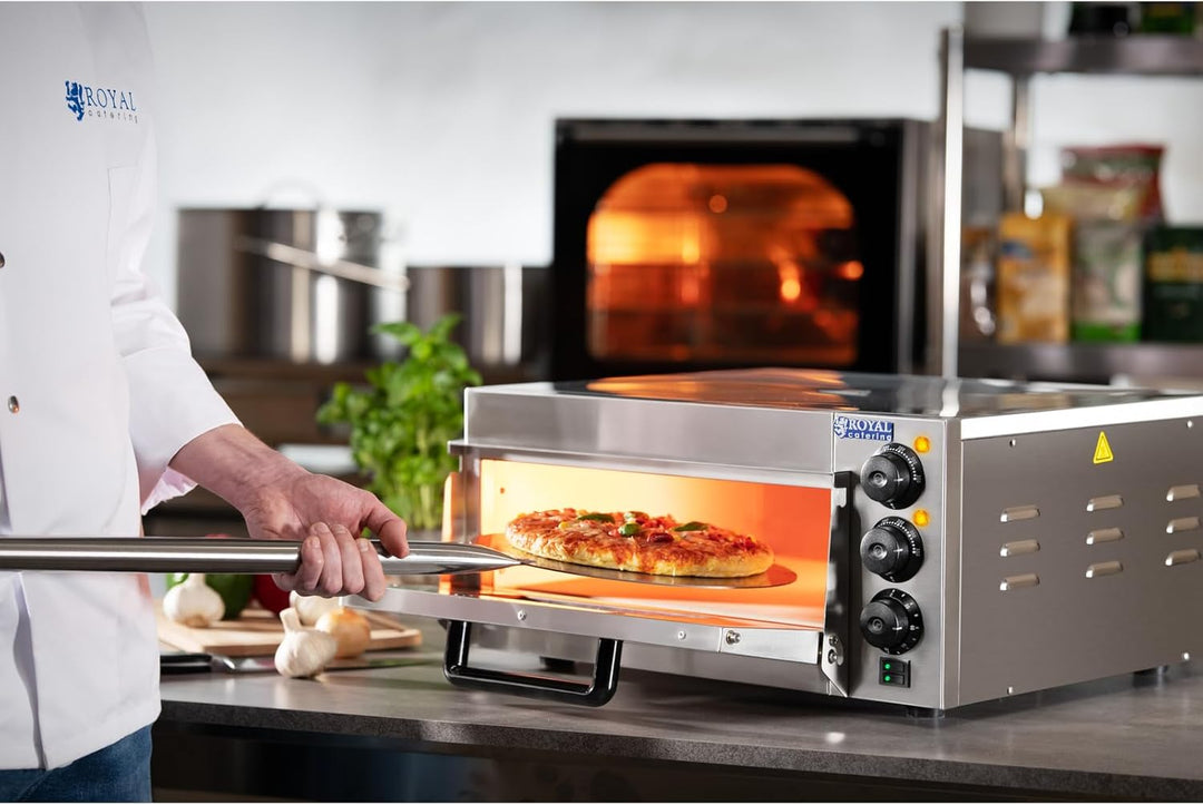 Royal Catering RCPO-2000-1PE Pizzaofen elektrisch 2000W 1 Kammer Pizzabackofen Pizza Ofen Schamotte