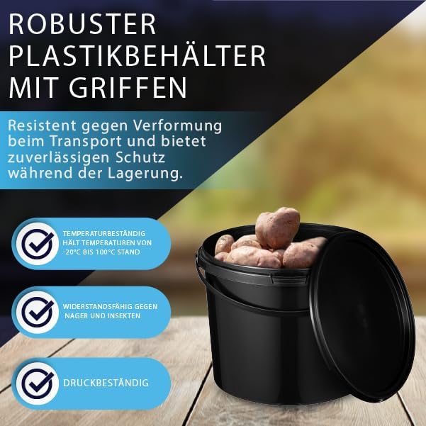 BenBow Eimer mit Deckel 5l Schwarz 50x 5 Liter - lebensmittelecht, stabil, luftdicht, auslaufsicher,