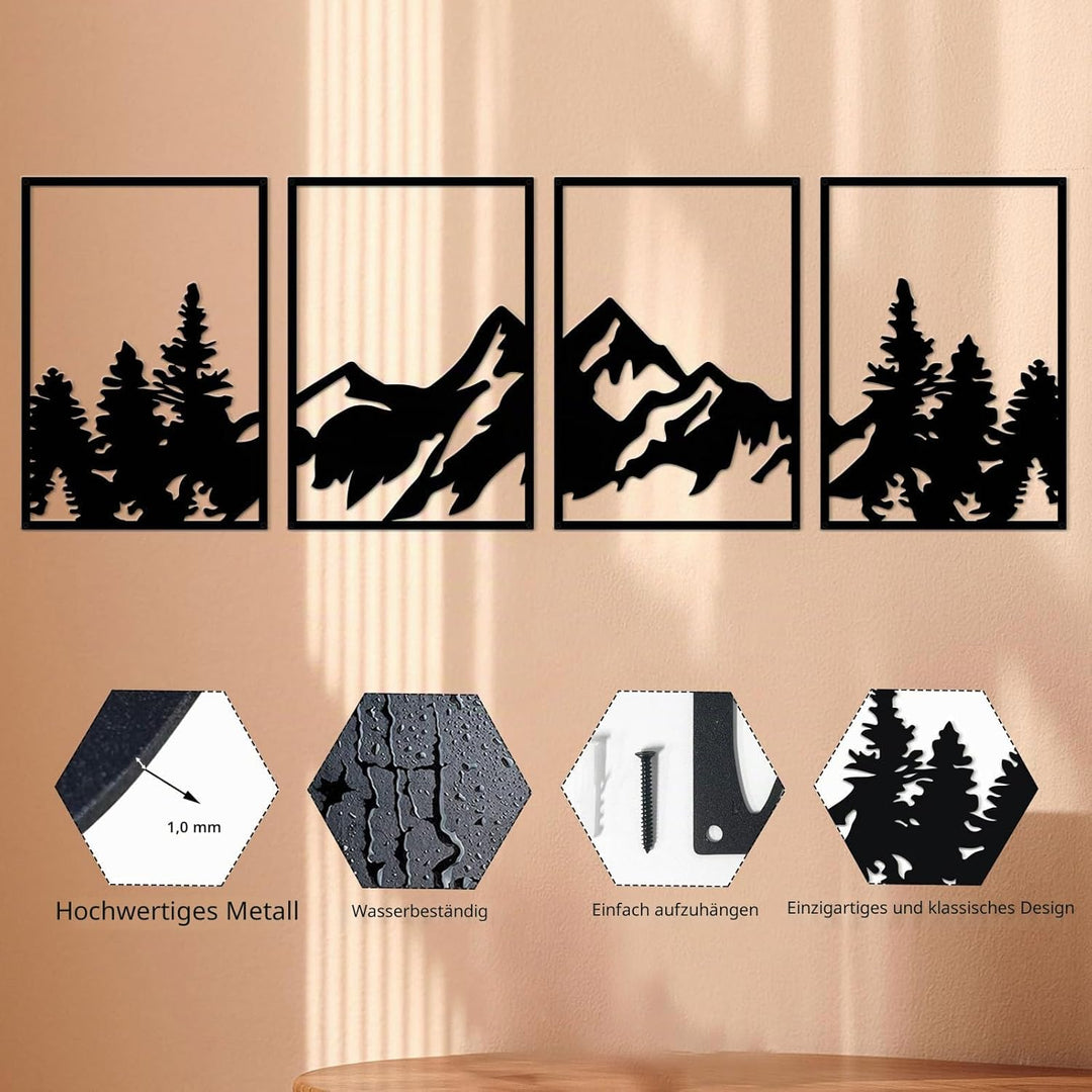 ESTART 4 Stück Metall Berg Wandkunst, grosse Berge Wanddekoration, Bergflüsse, dekoratives Gemälde,