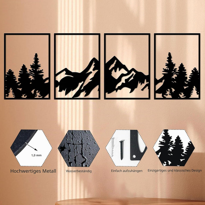 ESTART 4 Stück Metall Berg Wandkunst, grosse Berge Wanddekoration, Bergflüsse, dekoratives Gemälde,