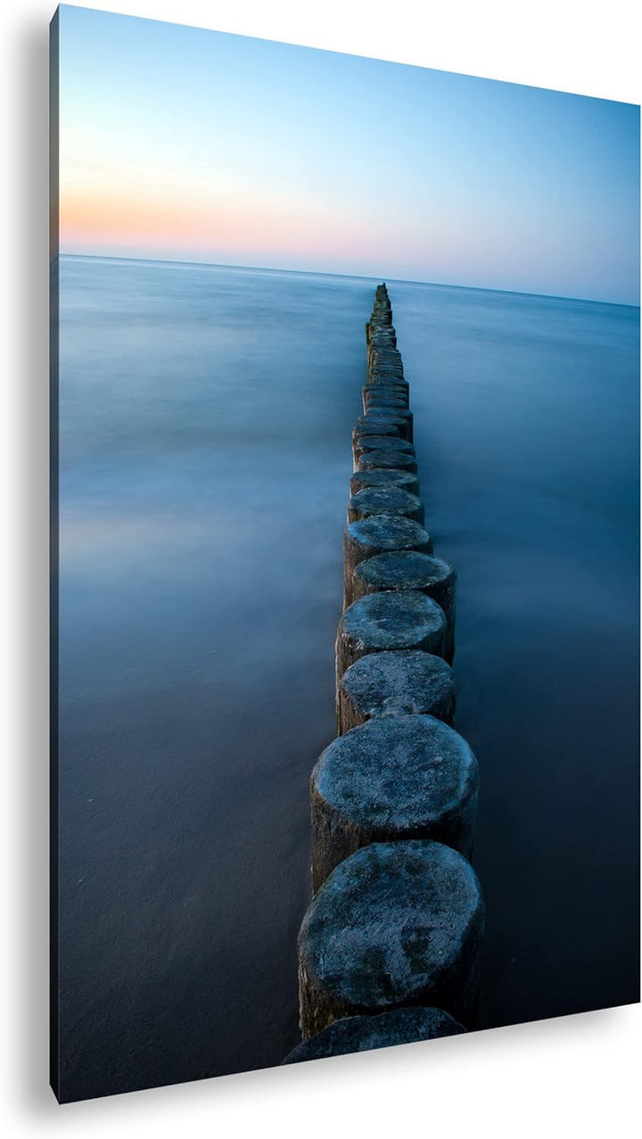 Buhnen an der Ostsee im Format: 100x70 als Leinwandbild, Motiv fertig gerahmt auf Echtholzrahmen, Ho
