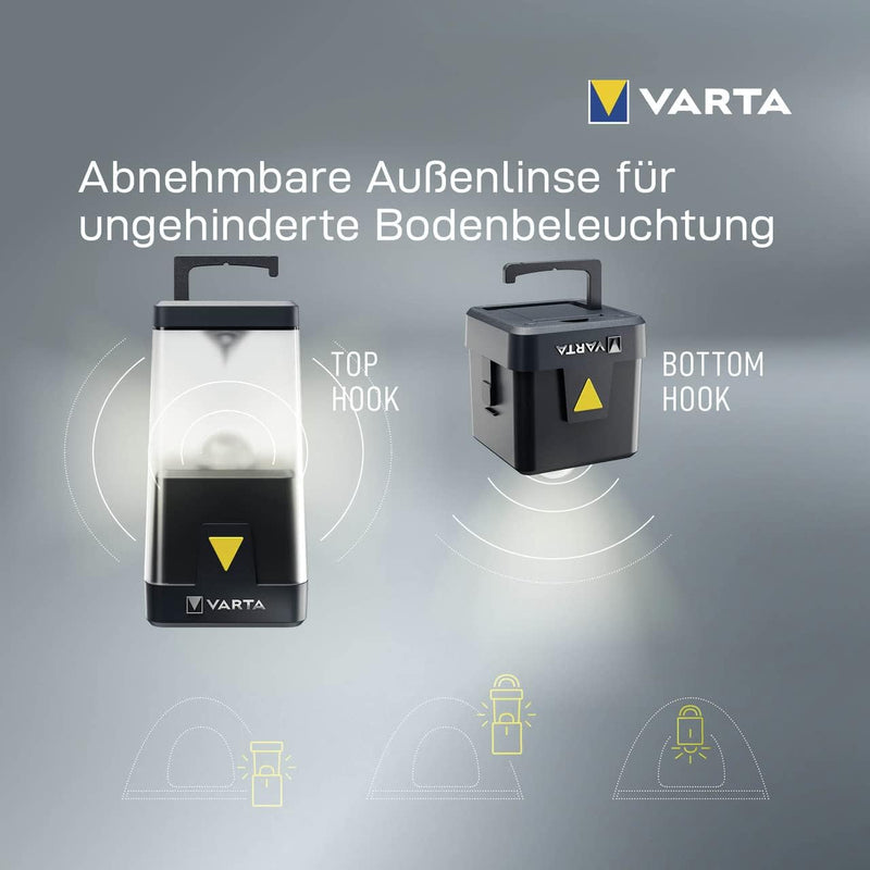 VARTA Campinglampe LED wiederaufladbar & batteriebetrieben, Outdoor Ambiance L30RH Camping Laterne,