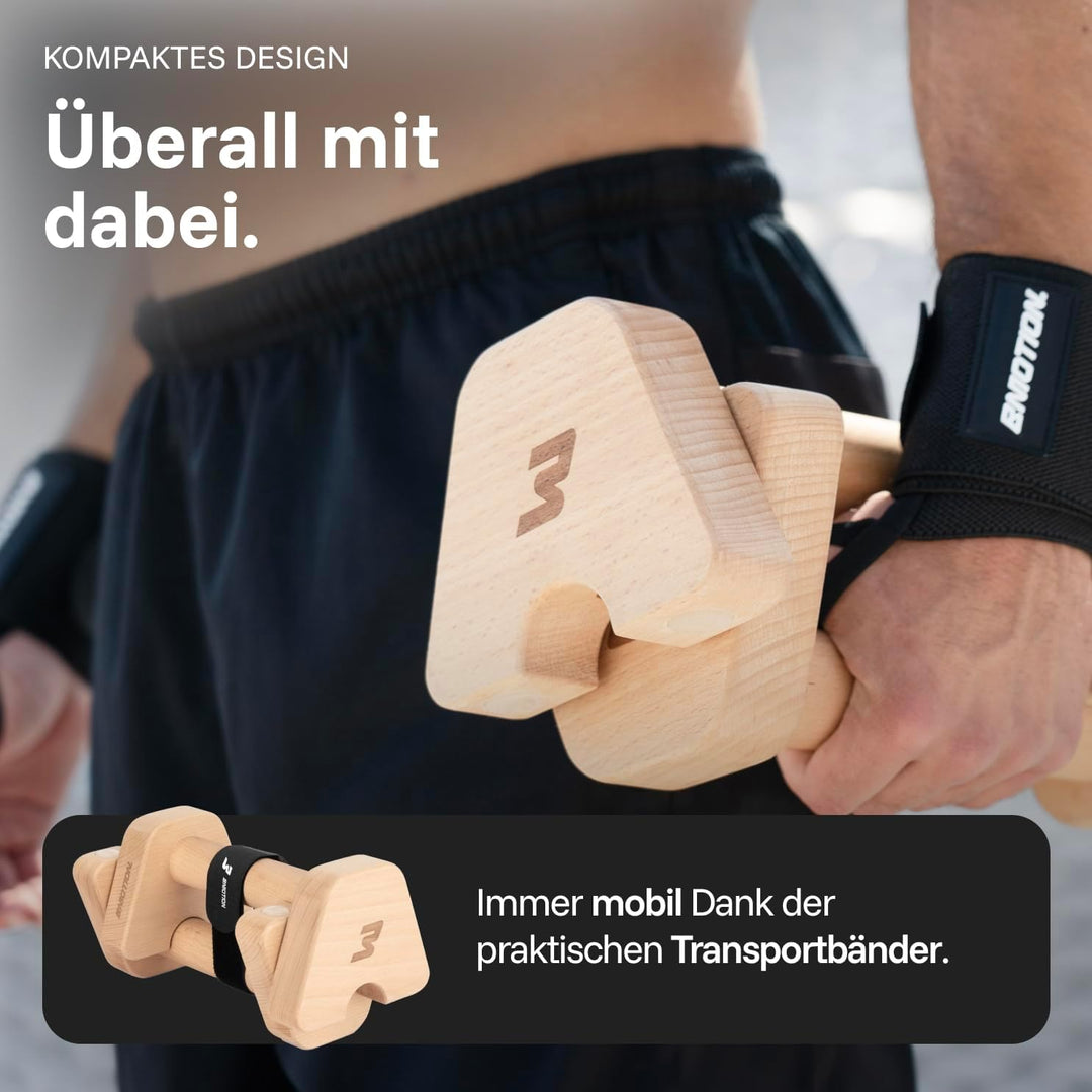 BMOTION Premium Holz Liegestützgriffe, nachhaltige und rutschfeste Calisthenics Parallettes, Liegest