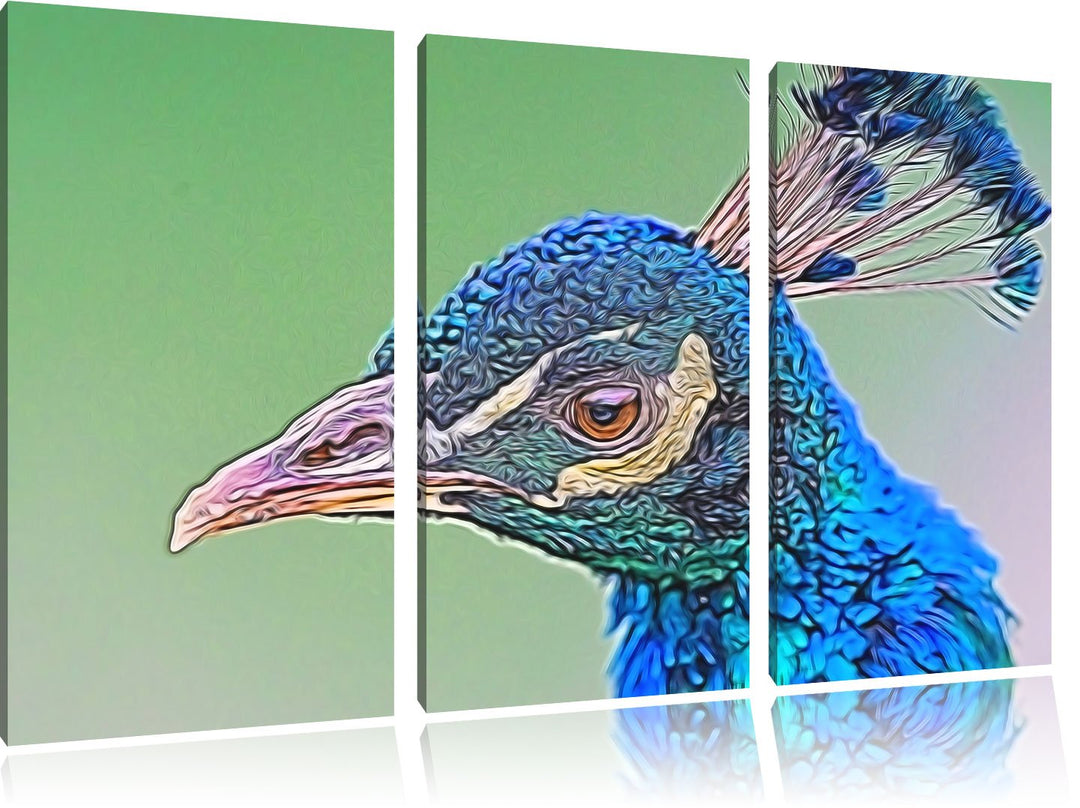 schöner farbenfroher Pfau Spezial 3-Teiler Leinwandbild 120x80 Bild auf Leinwand, XXL riesige Bilder