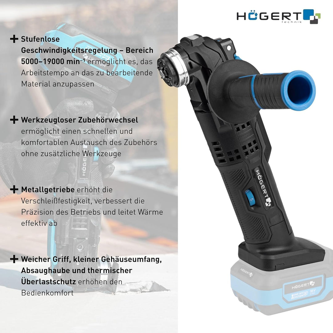 HÖGERT TECHNIK Akku-Multifunktionswerkzeug, 18V, 5000-19000 min⁻¹, 3° Oszillation, LED, stufenlose D