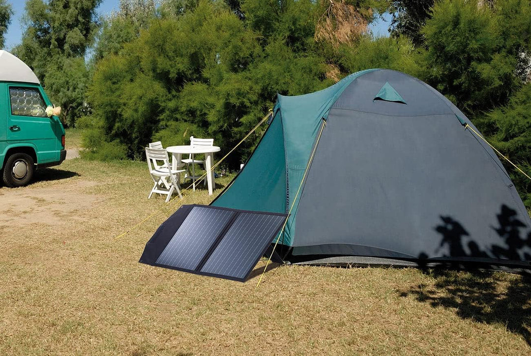 revolt Solar faltbar: Faltbares Solarpanel, 2 monokristalline Solarzellen, MC4-komp., 50 W (Faltbare