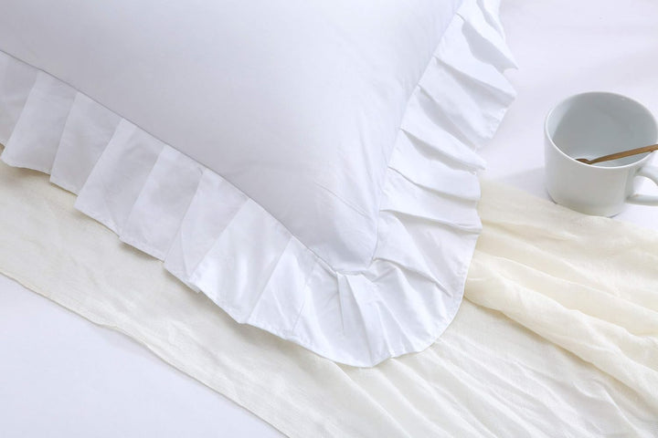 Meaning4 Kissenbezüge mit Saum Rüschen Baumwolle Weisse Bettwäsche 40 x 60 cm 2 Stück Weisse 40X60CM