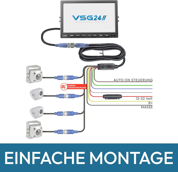 VSG 10" Quad Rückfahrmonitor/Heavy-Duty / 4 Videoeingänge / 12-24 Volt/extrem robust/Bildspiegelung/