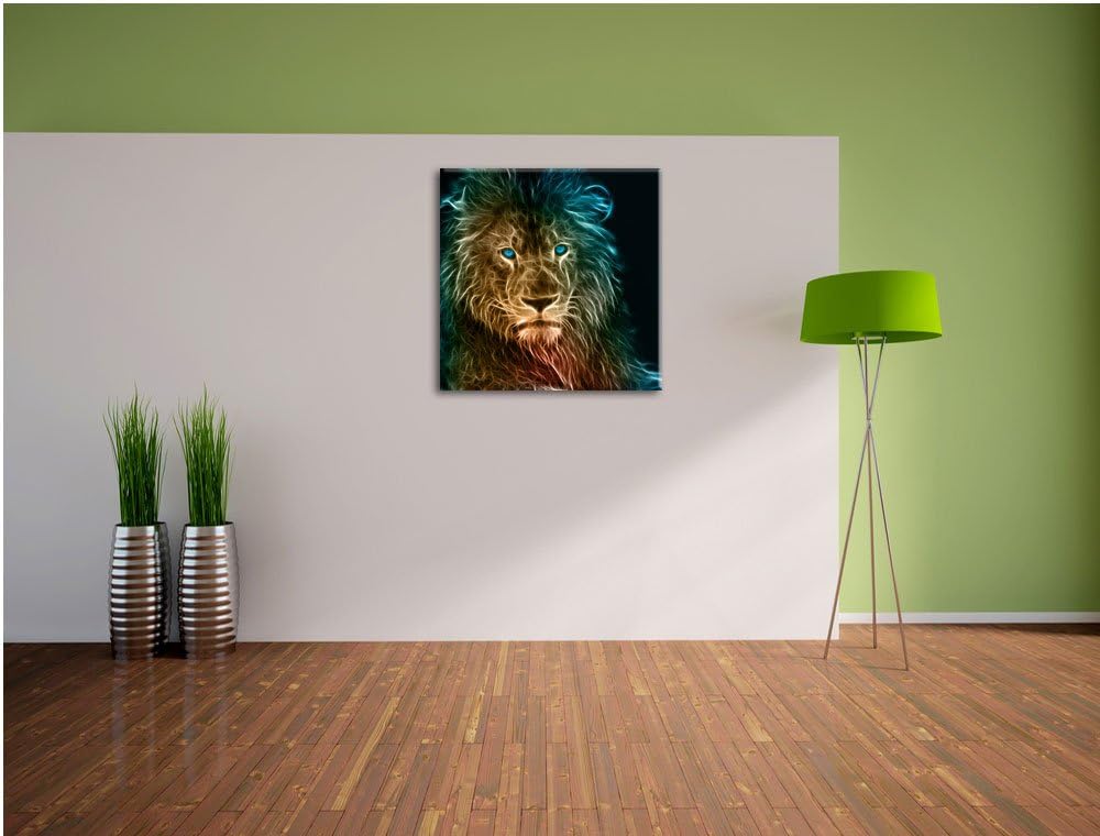 Stolzer Löwe Abstrakt, Format: 70x70 auf Leinwand, XXL riesige Bilder fertig gerahmt mit Keilrahmen,