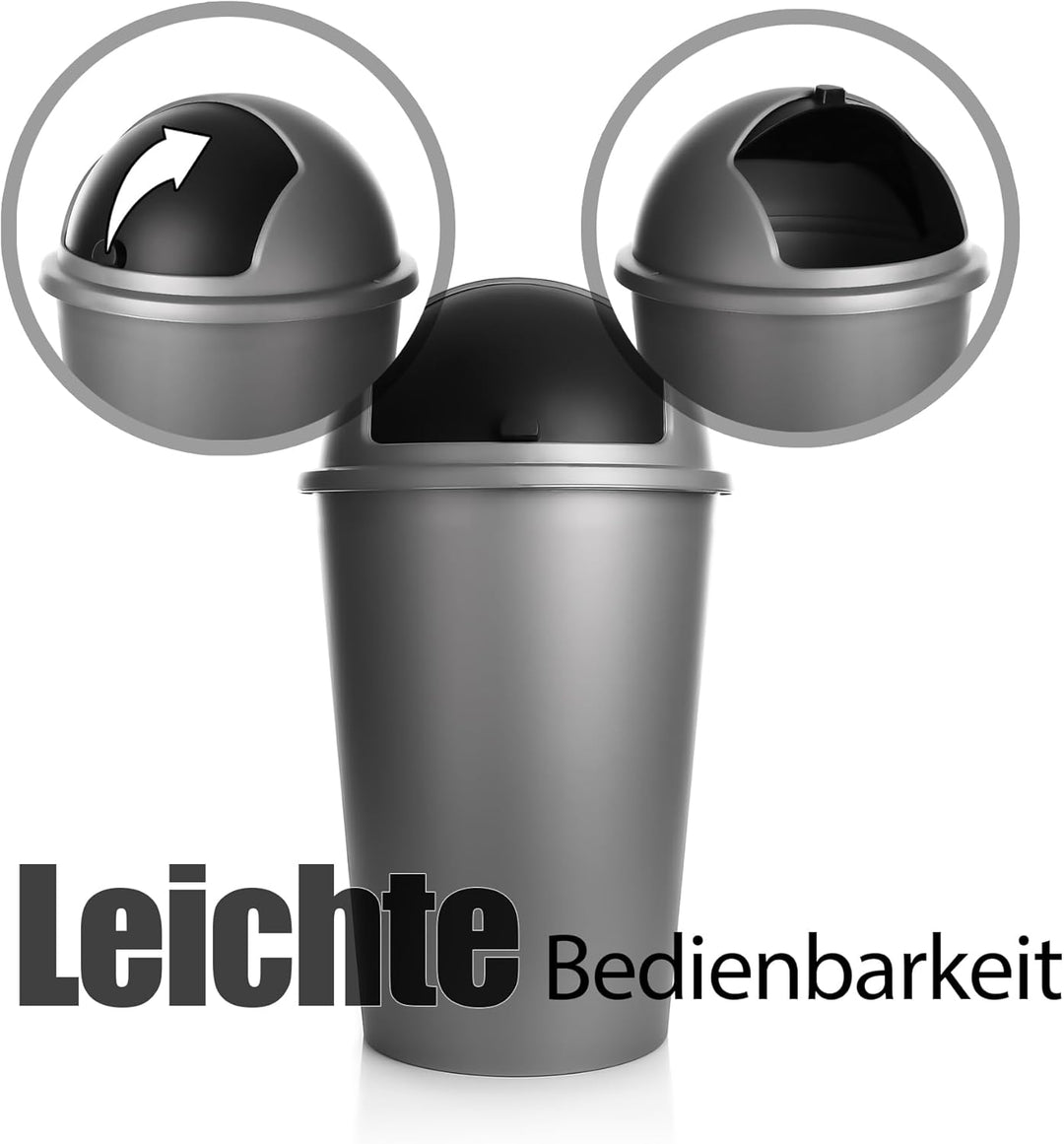 BigDean Abfalleimer grau 50 L mit schwarzem Schiebedeckel Ø 25cm x H 68cm – Mülleimer gross aus Kuns
