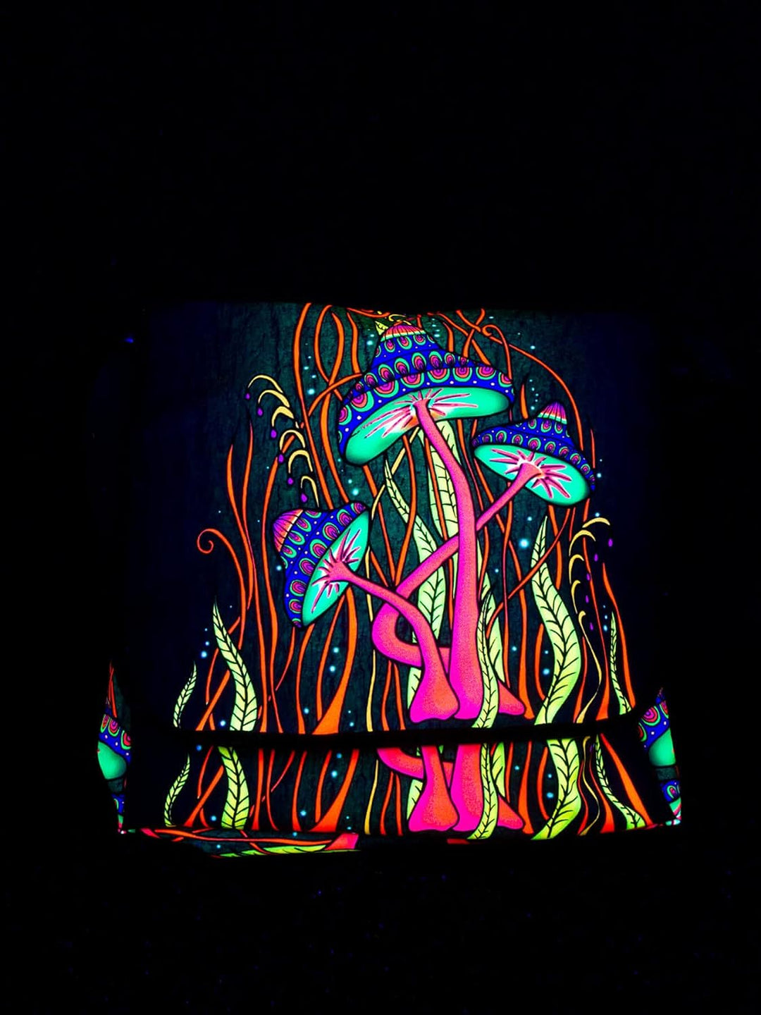PSYWORK Schwarzlicht Umhänge Tragetasche Neon Magic Mushroom Pink Neon UV-aktiv wasserabweisend