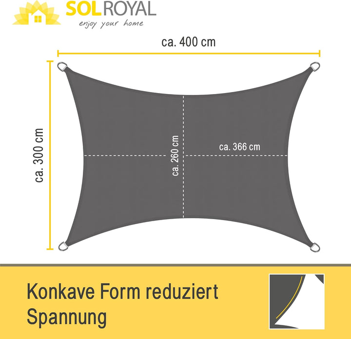 Sol Royal Sonnensegel rechteckig Wasserdicht 3x4m Terrasse – Sonnensegel Balkon Segeltuch UV Sonnens