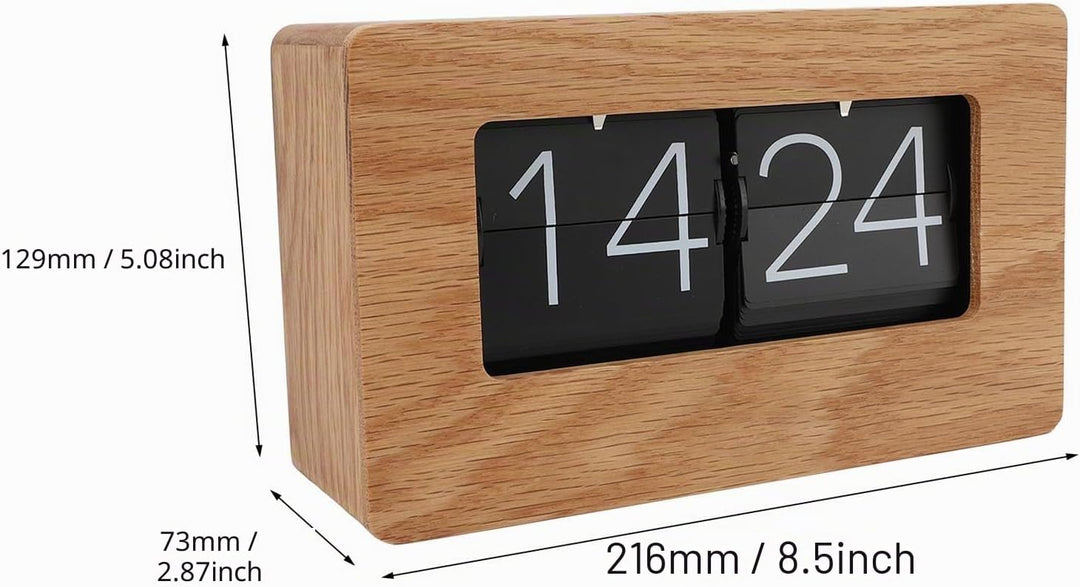 Qcwwy Flip-Uhr Retro mit Holzdesign, Automatische Klappmechanik Digitaluhr, Geräuschlose Tischuhr im