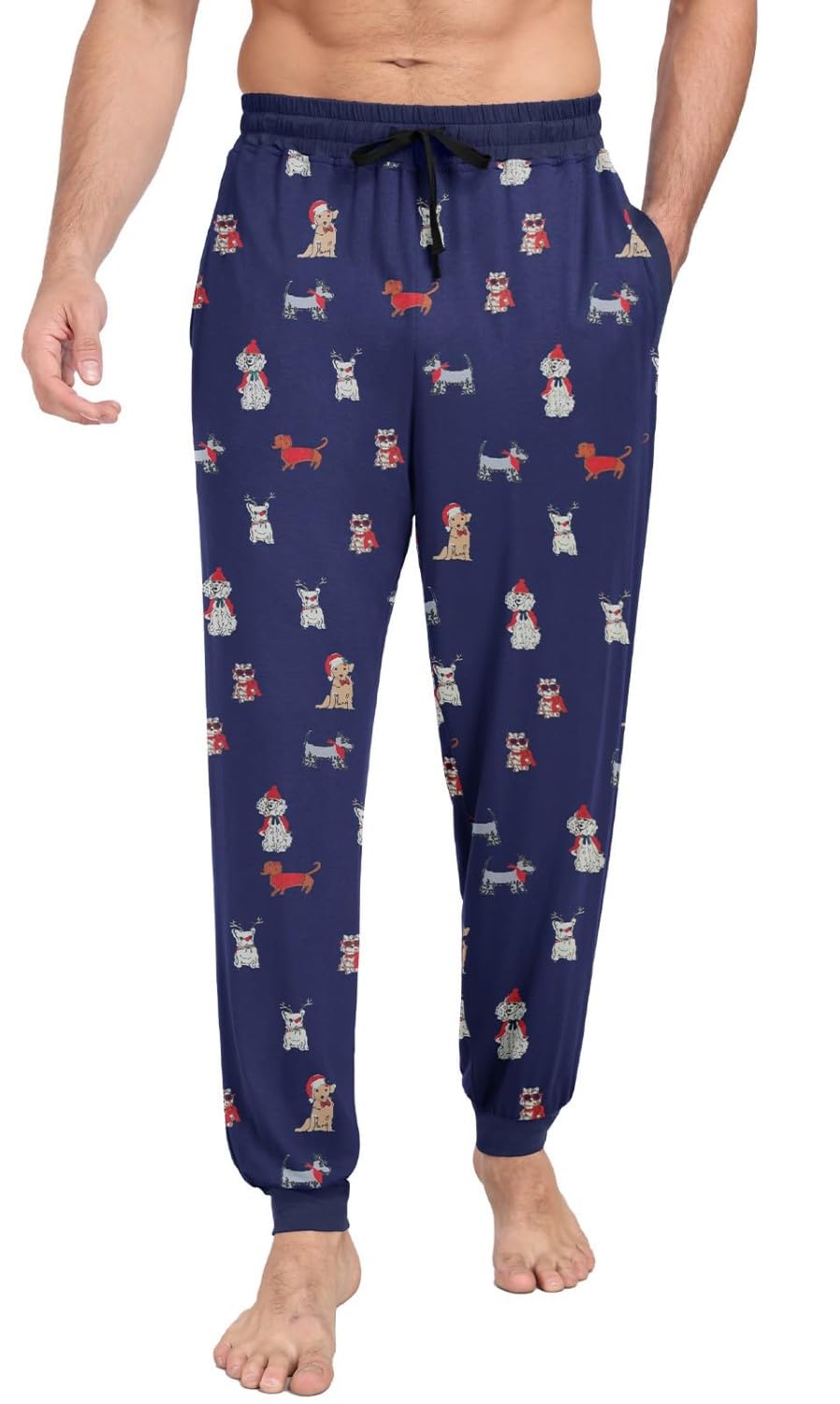 PrinStory Schlafanzughosen Für Herren Lang Pyjamahose Mit Taschen Elastischem Bund Schlafhose Lounge