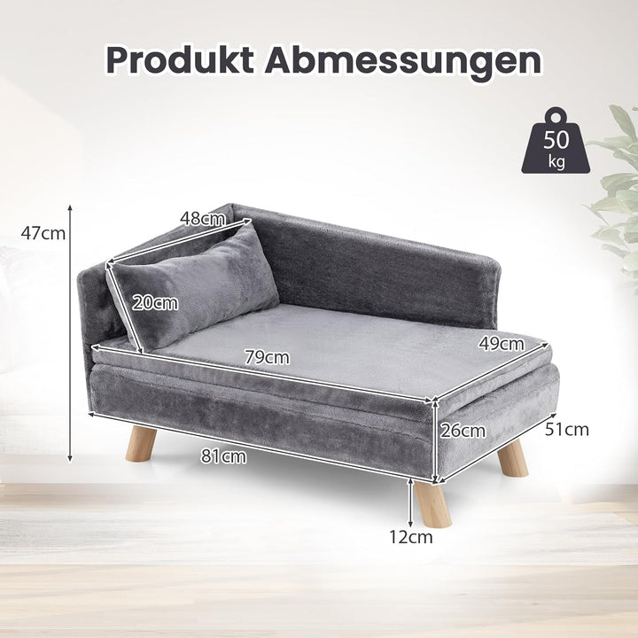 COSTWAY Katzensofa Luxus, Katzenbett erhöht, bis 50 kg, Katzencouch mit 2 Kissens, Rückenlehne &amp; Hol