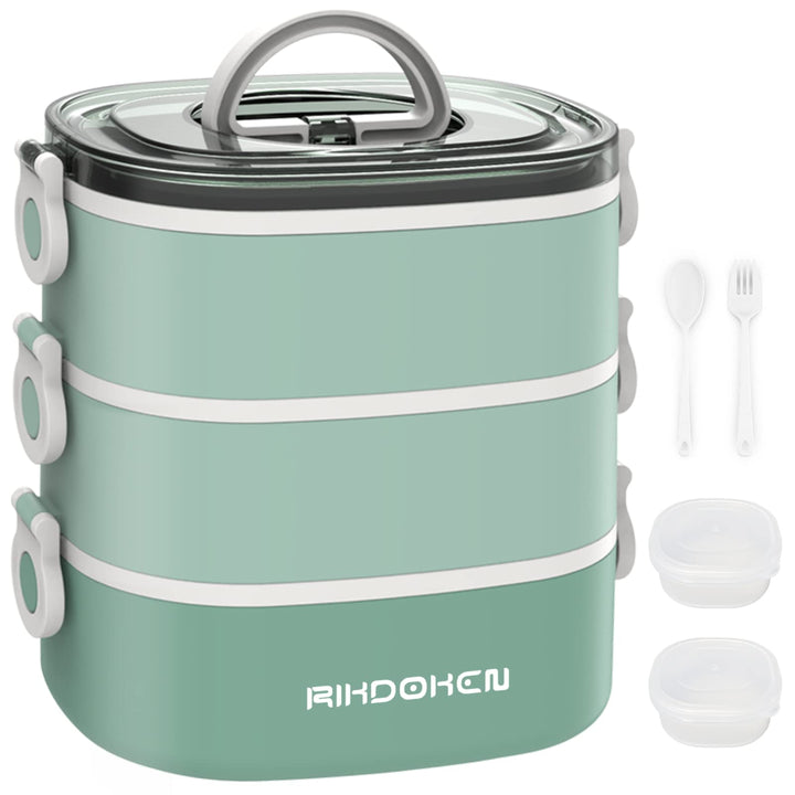 RIKDOKEN Lunchbox, stapelbar, 3-lagige Behälter, tragbar, 2,7 l, grosses Fassungsvermögen, auslaufsi