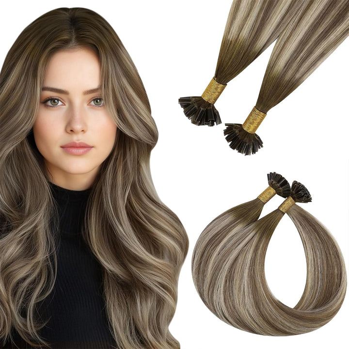 Easyouth Bondings Extensions Echthaar Balayage Blond Extensions Echthaar Bondings Dunkelbraun Aschbr