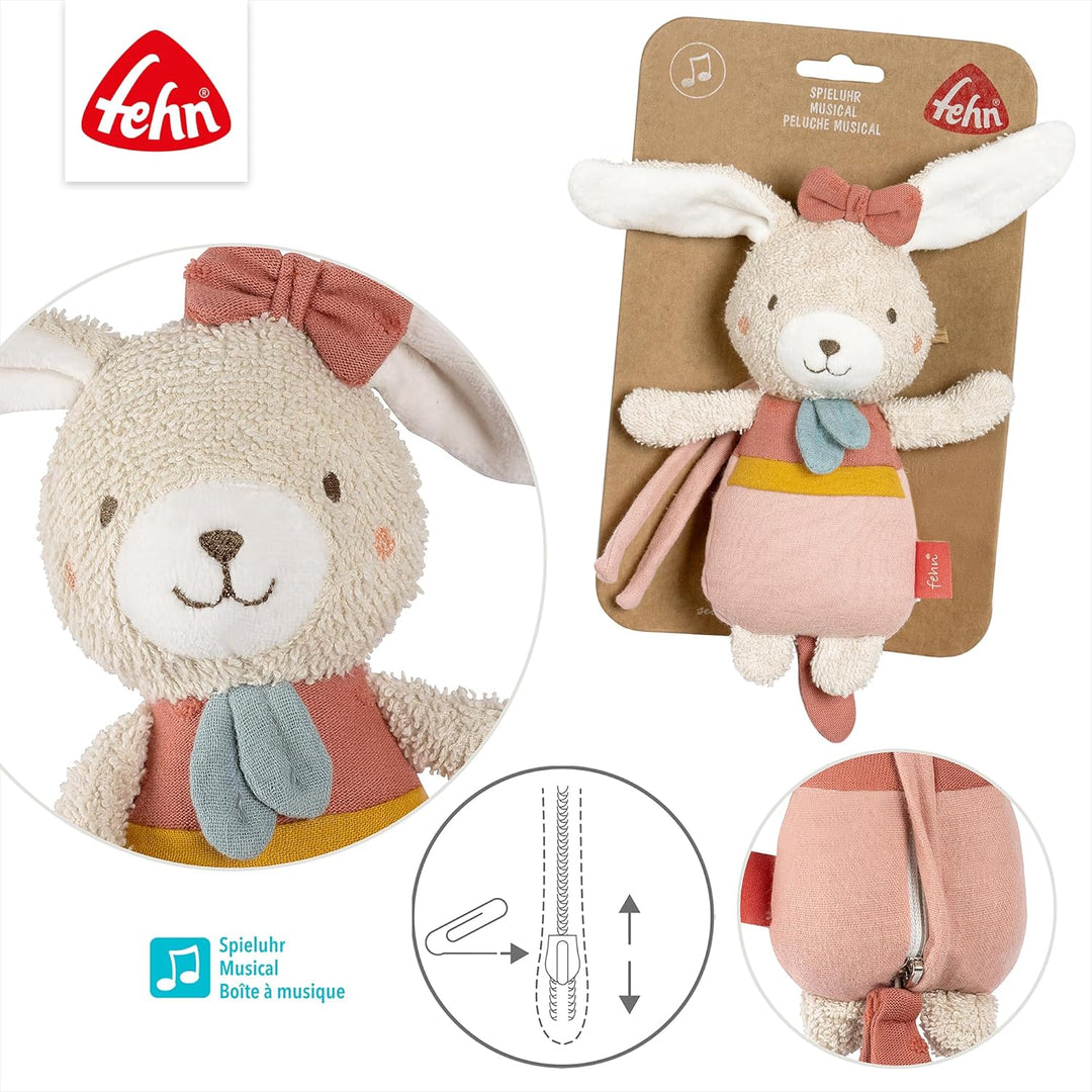 Fehn Mini-Spieluhr Hase fehnNATUR - Kuscheltier & Einschlafhilfe aus Baumwolle aus biologischem Anba