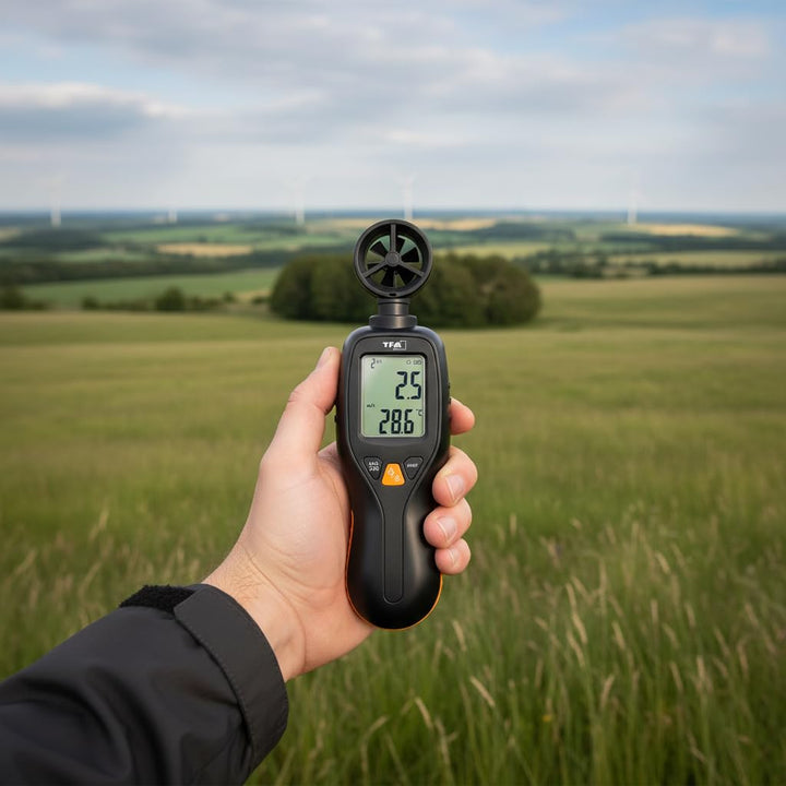 TFA Dostmann Digitaler Windmesser Anemometer zum Halten, 42.6001.01, Windmessgerät, Temperaturanzeig