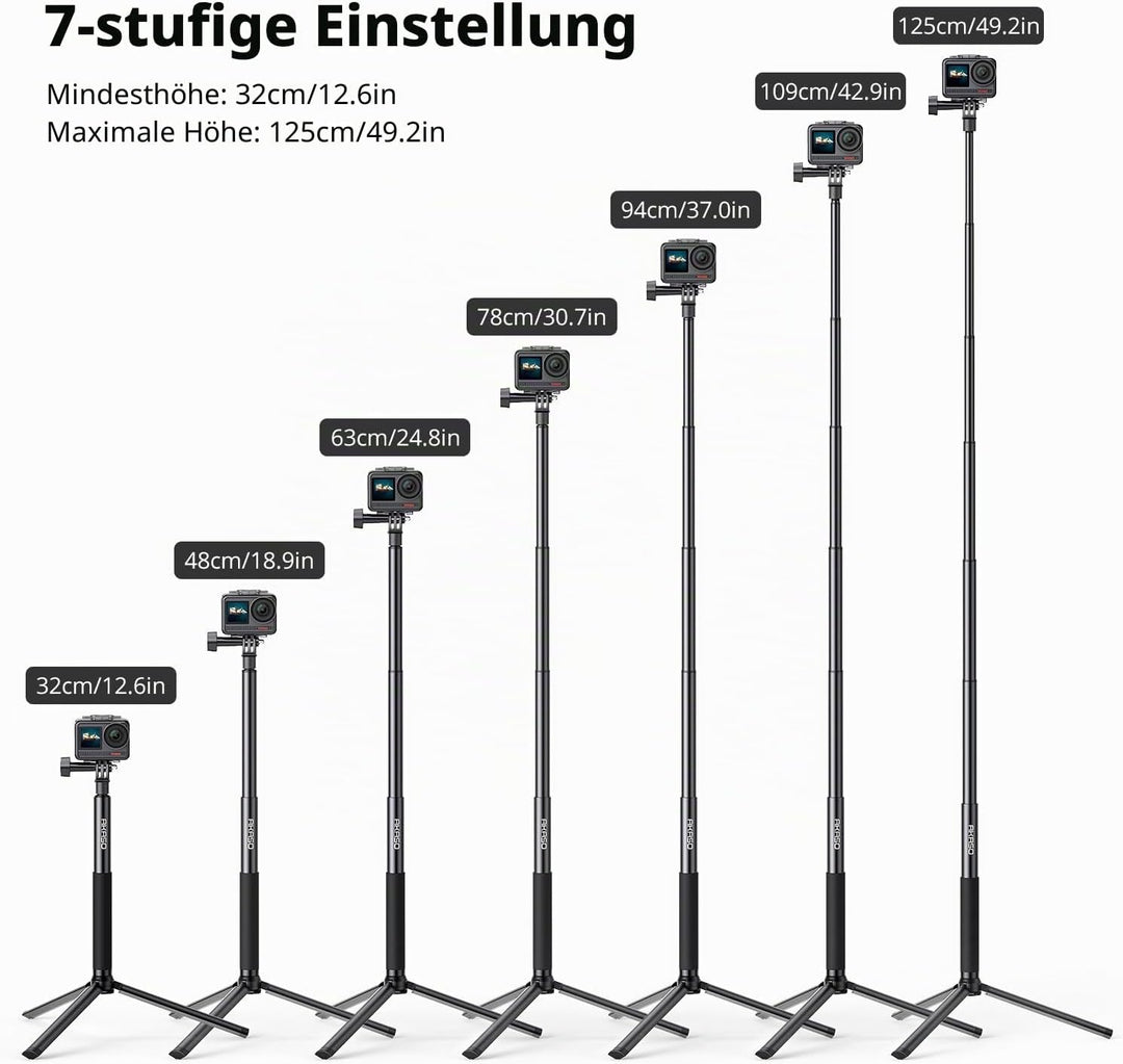 AKASO Selfie-Stick, ausziehbar bis zu 120 cm, Stativ 19 cm, kompatibel mit Sportkamera AKASO EK7000/