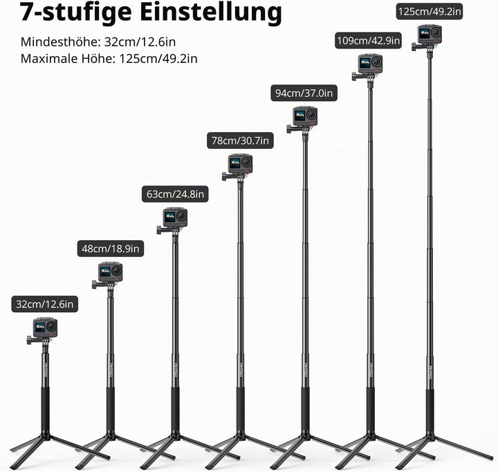 AKASO Selfie-Stick, ausziehbar bis zu 120 cm, Stativ 19 cm, kompatibel mit Sportkamera AKASO EK7000/