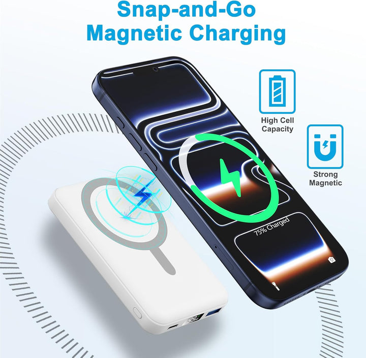 AOGUERBE Mag-Safe Wireless Power Bank, Magnetische Powerbank 10000mAh mit USB C in&Out, 22,5W Schnel