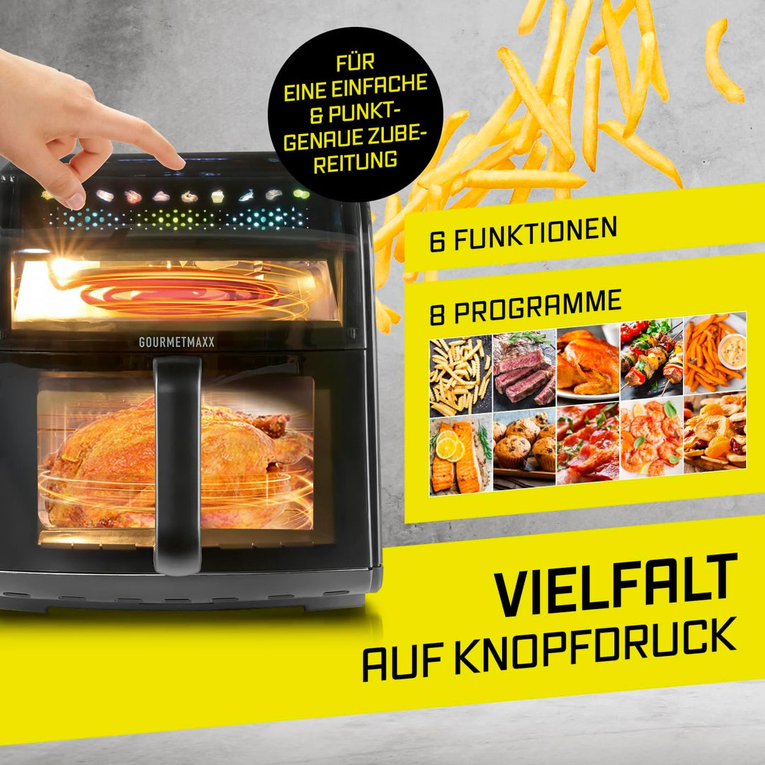 GOURMETmaxx Heissluftfritteuse mit Sichtfenster & Panoramadach - 7 L | stylisher Airfryer inkl. Shak