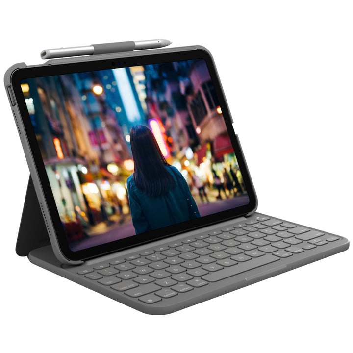 Logitech iPad (10. Generation) Tastatur-Case | Slim Folio mit integrierter kabelloser Tastatur (Graf