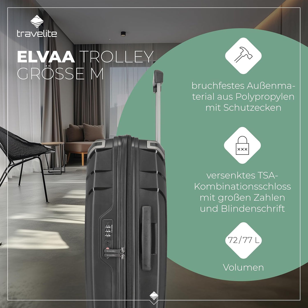 Travelite 4-Rad Hartschalen Koffer mittel mit recyceltem Innenfutter, Gepäck Serie ELVAA: Stylischer