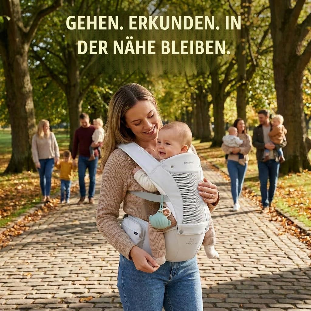 Bebamour Babytrage für Neugeborene bis Kleinkinder, Hüftsitz 0-36 Monate mit Kopfhaube, 3 Stück Beis