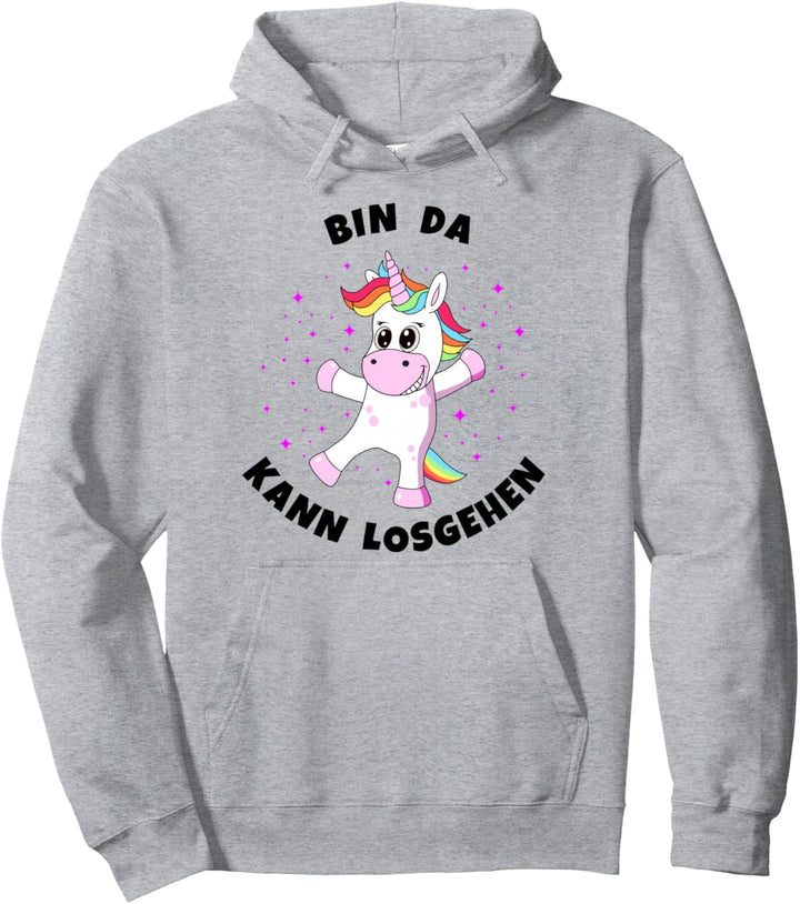Einhorn Bin da kann losgehen lustiges Glitzer Damen Mädchen Pullover Hoodie