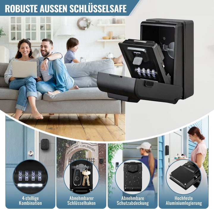 Schlüsseltresor mit Beleuchteten Zahlencode Aussen Schlüsselsafe Wasserdicht Robust Schlüsselbox Gro