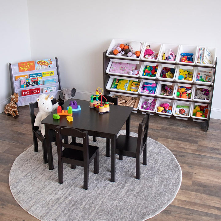 Humble Crew Kinder-Bücherregal aus Holz mit 4 Taschen, Espresso und Weiss Espresso/Weiss, Espresso/W