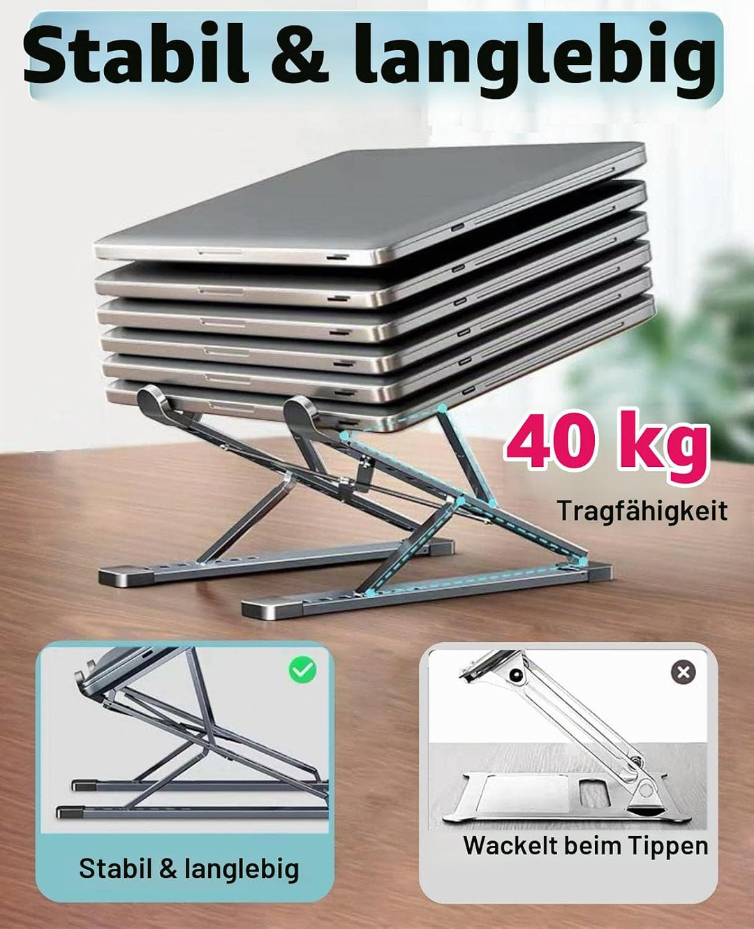 VVGAOGES Laptop Ständer,Aluminium Höhenverstellbarer Belüfteter Notebook Ständer,Faltbarer tragbarer
