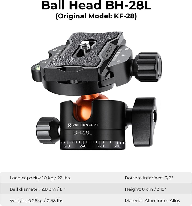 K&F Concept 200CM/78inch Stativ, Kamera Stativ mit 90° Mittelsäulen Einbeinstativ-Funktion, 360° Kug