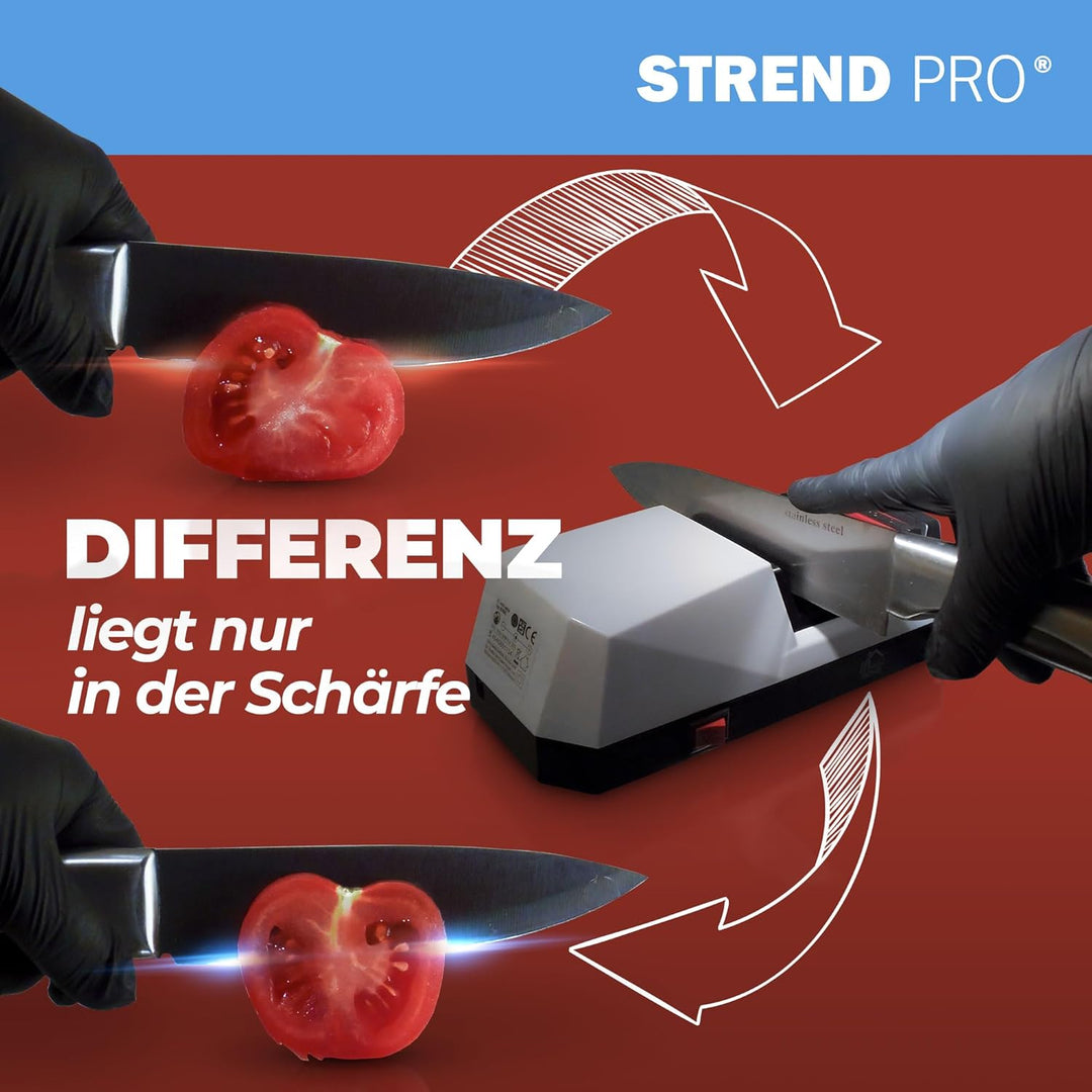 STREND PRO Messerschärfer Elektrisch | 3-Stufiges Schärfen für Eine Perfekt Scharfe Klinge | Messers