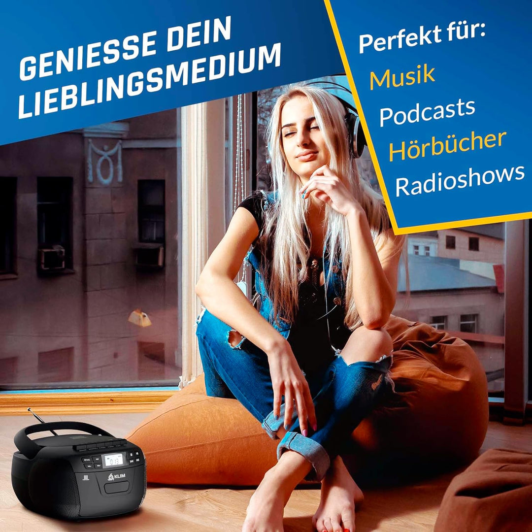 KLIM CD Player mit Kassette, Kassettenspieler, Kassettenrekorder, Radio mit CD und Kassette, CD Play